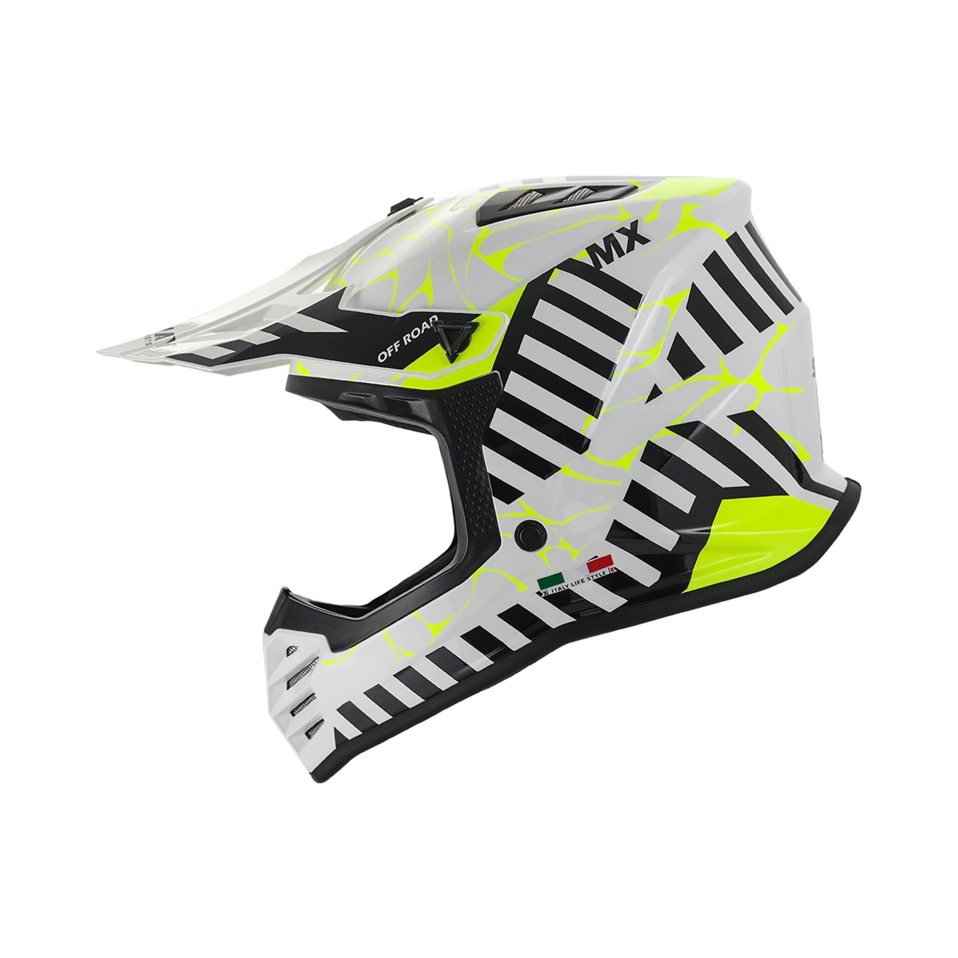 Sway SW-618 Çocuk Cross Full Face Kask YXL Beden 53-54cm Beyaz Neon Sarı
