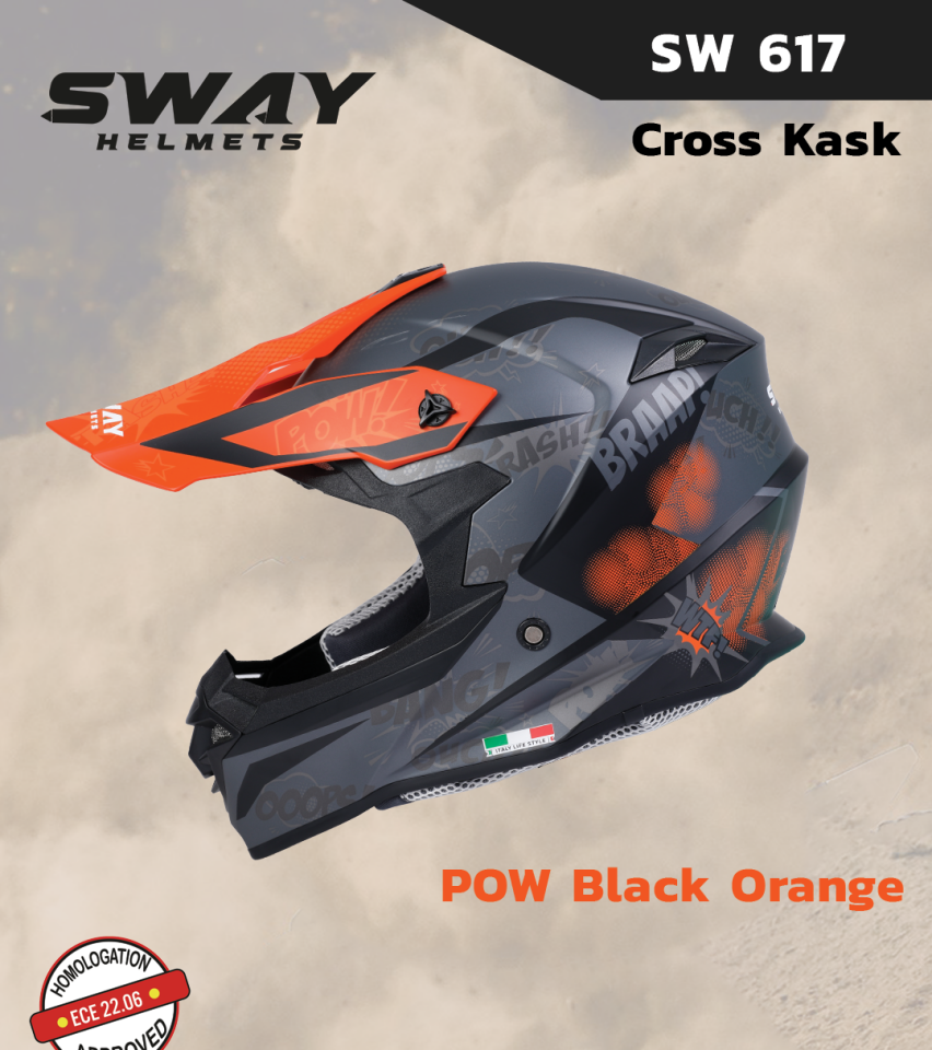 SWAY SW 617 Cross Full Face Kask M Beden 57-58cm Siyah Turuncu